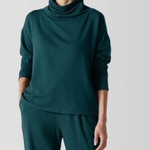 Eileen Fisher Teal/green funnel neck terry long sleeve basic length top, size 1x